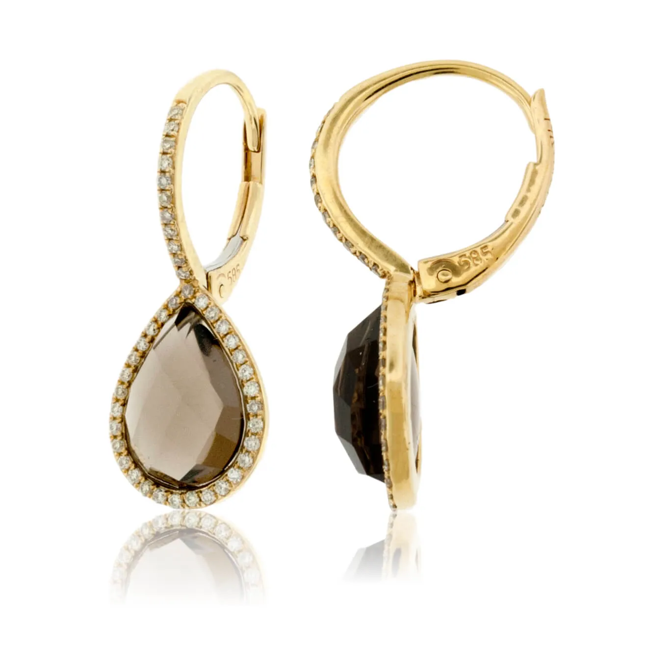 Pear-Shaped Smoky Quartz Dangle Earrings in Yellow Gold