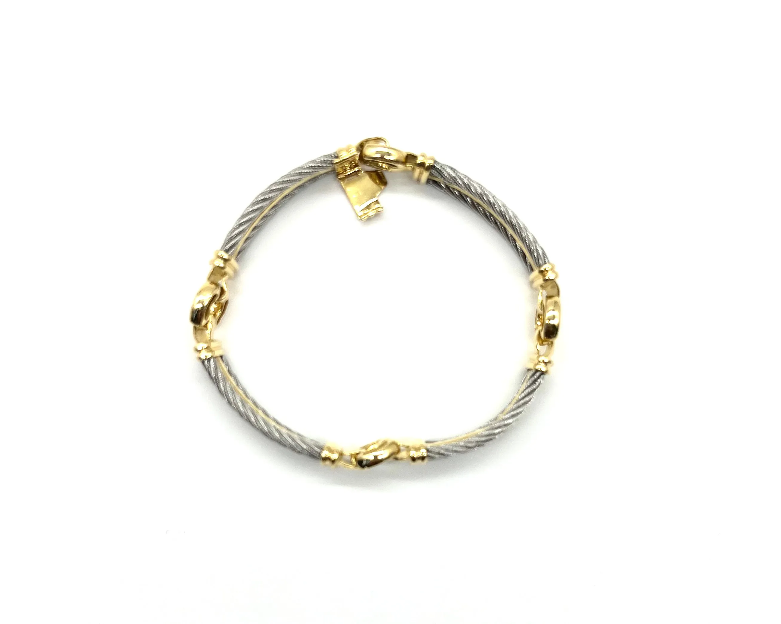 Philippe Charriol 18k Yellow Gold and Stainless Steel Cable Bracelet