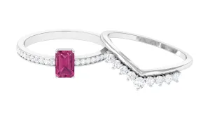 Pink Tourmaline and Moissanite Stackable Ring Set