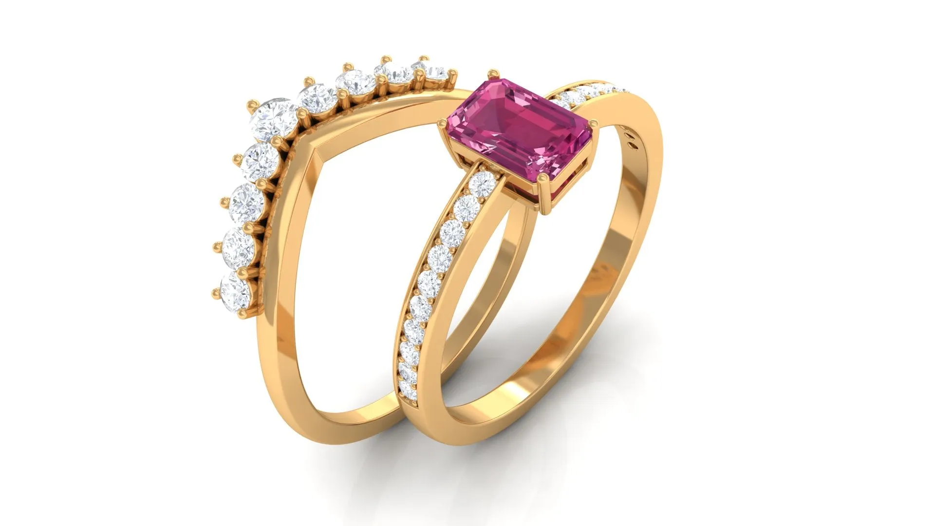 Pink Tourmaline and Moissanite Stackable Ring Set