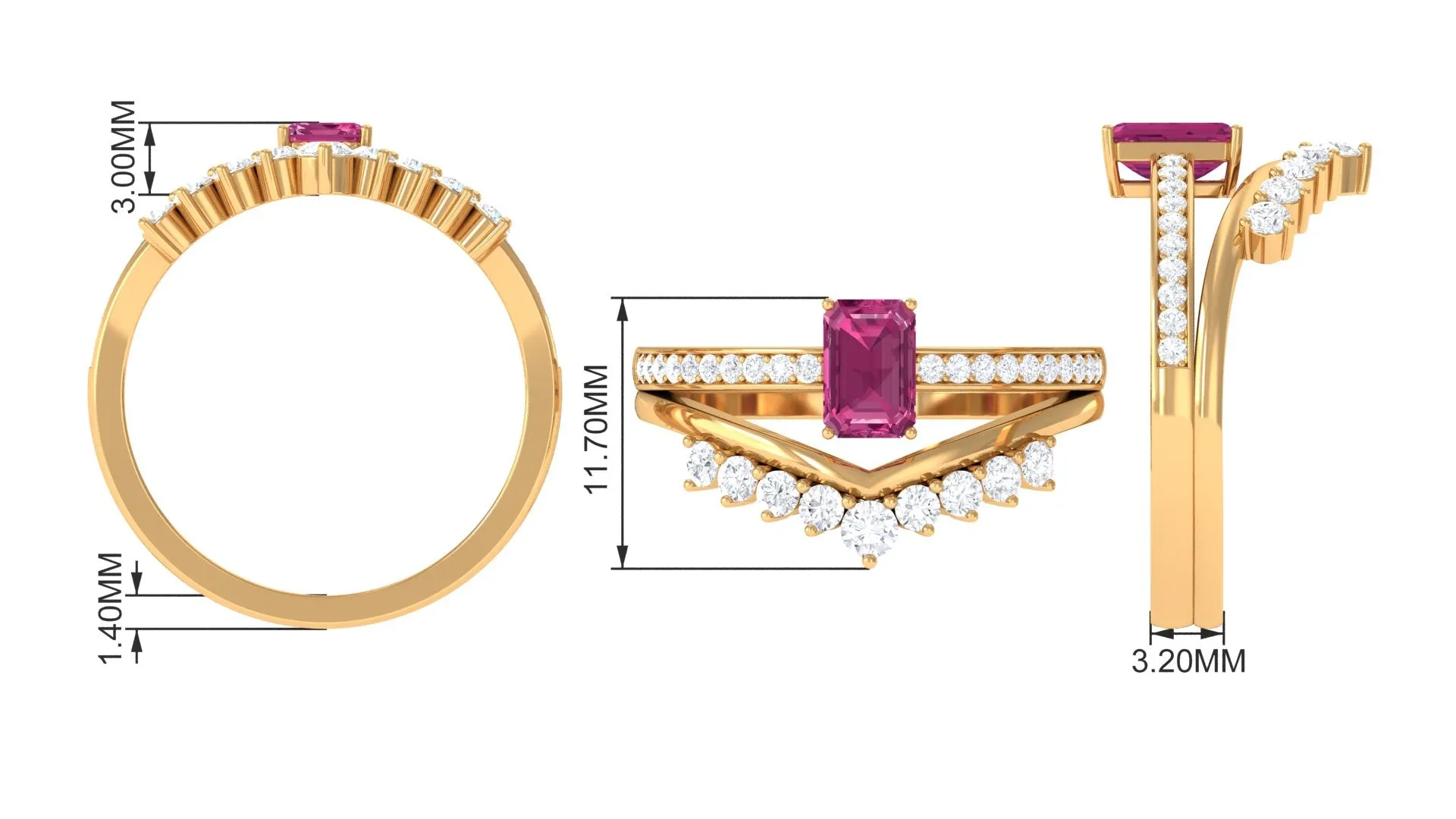 Pink Tourmaline and Moissanite Stackable Ring Set