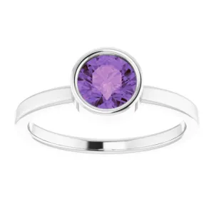 Platinum 6 mm Natural Amethyst Ring