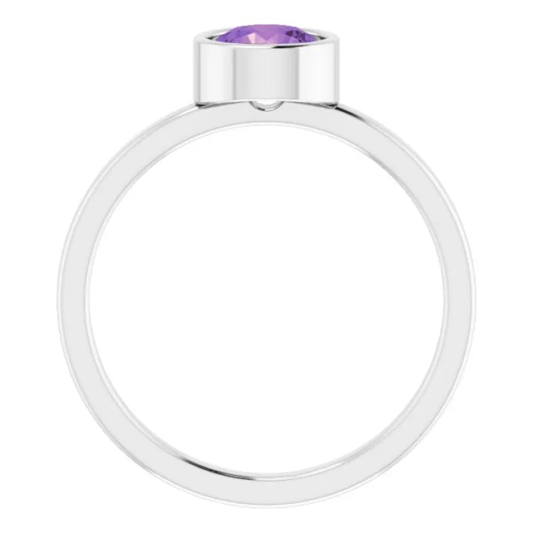 Platinum 6 mm Natural Amethyst Ring