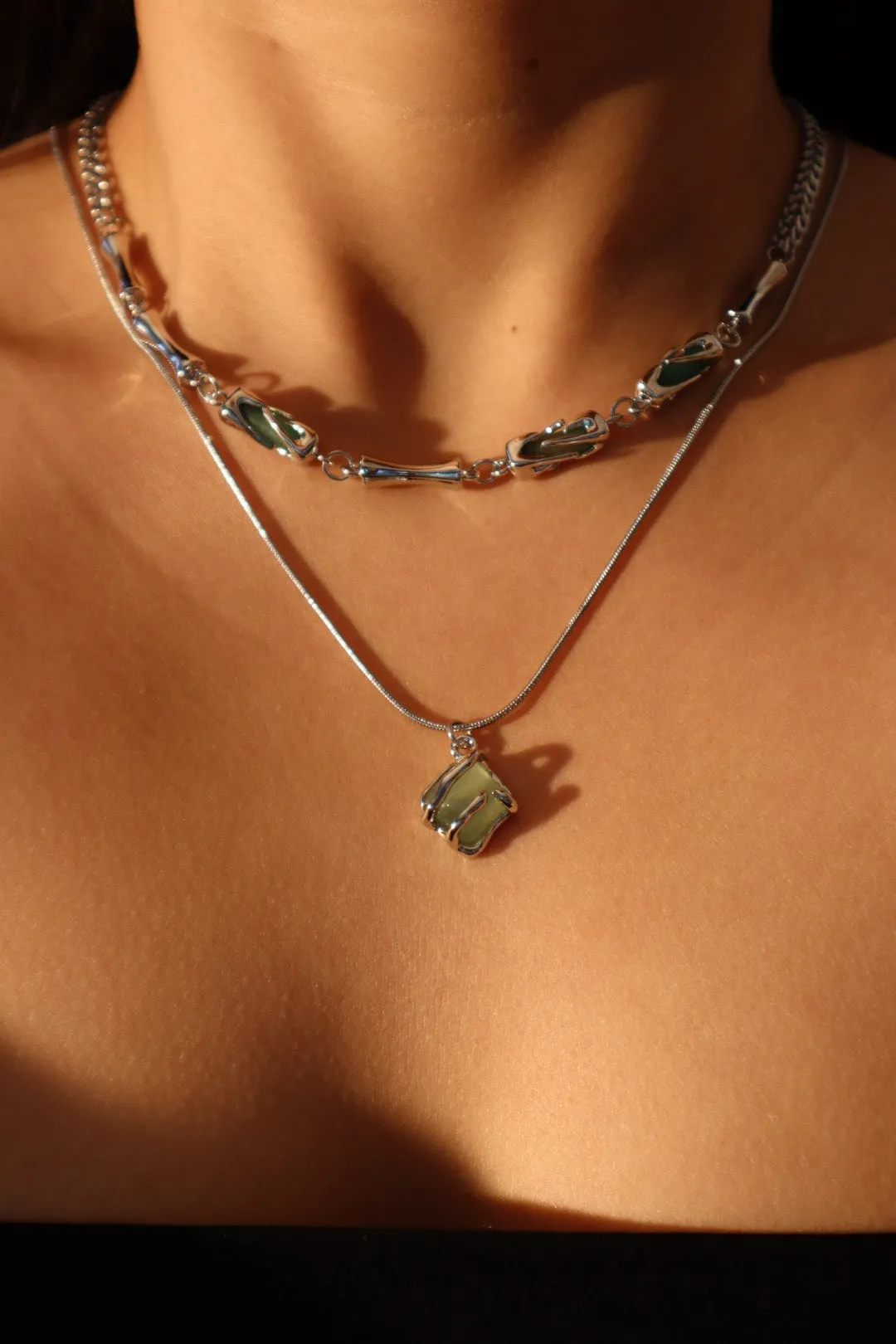 Platinum Plated Natural Jade Pendant Necklace