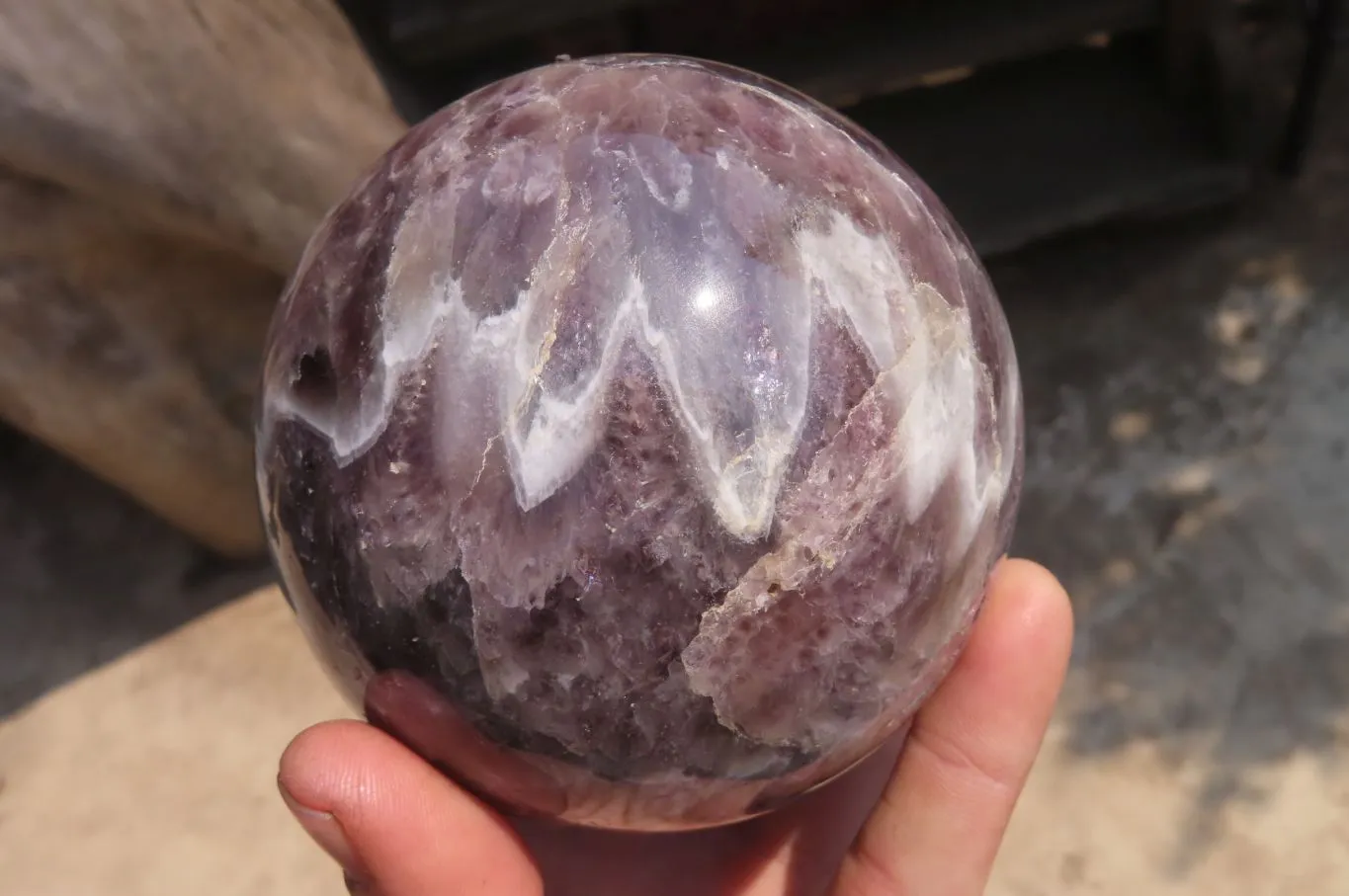 Polished Chevron Amethyst Spheres x 2 From Madagascar