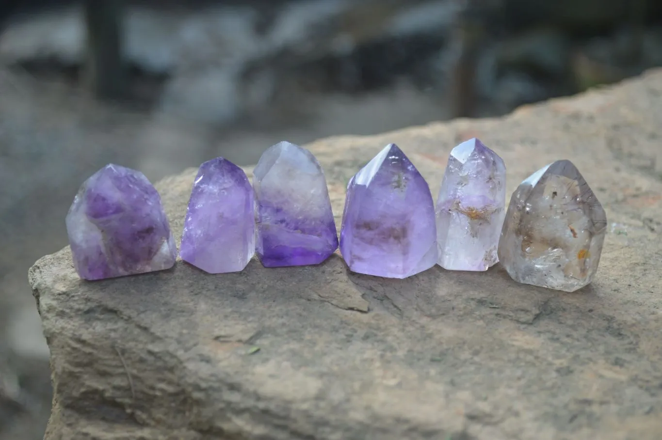 Polished Dream and Other Amethyst Points x 24 From Madagascar