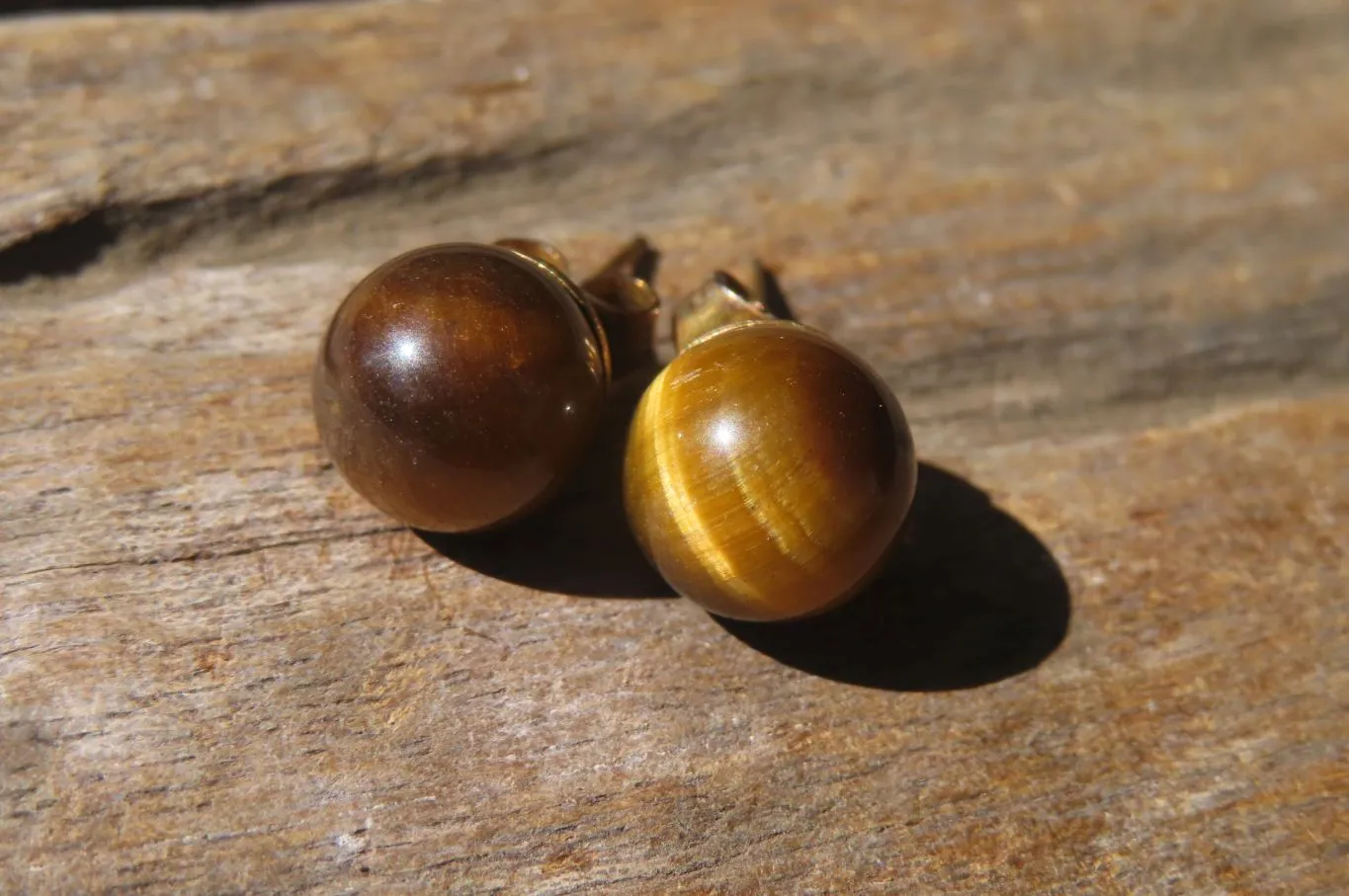 Polished Pair of Golden Tigers Eye Stud Earrings - Sold Per Pair - From Northern Cape, South Africa