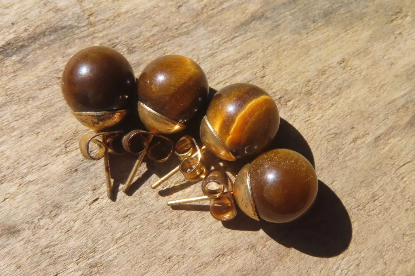 Polished Pair of Golden Tigers Eye Stud Earrings - Sold Per Pair - From Northern Cape, South Africa