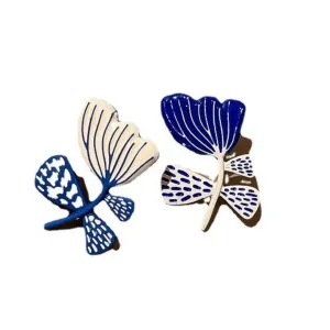 Pre Order:  Asymmetric Blue   White Flower Earrings