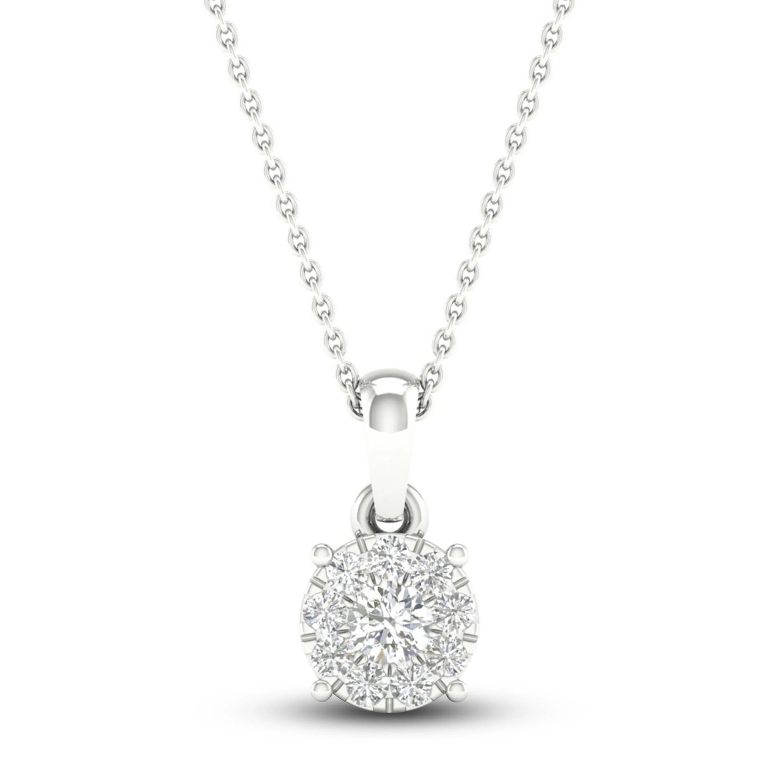 Pre-Owned Kay 1/10 ct Round-Cut Diamond Halo Necklace in 10K White Gold