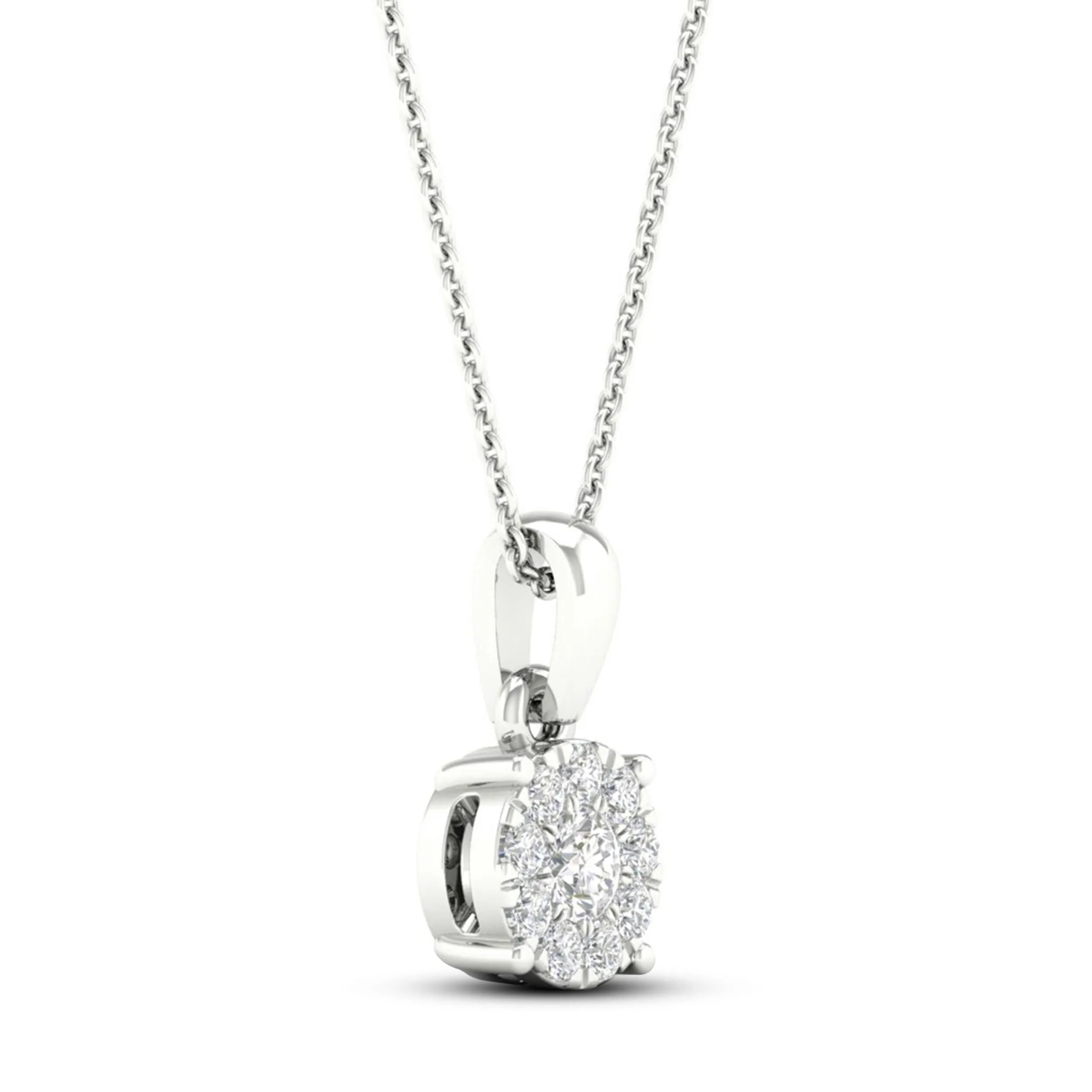 Pre-Owned Kay 1/10 ct Round-Cut Diamond Halo Necklace in 10K White Gold