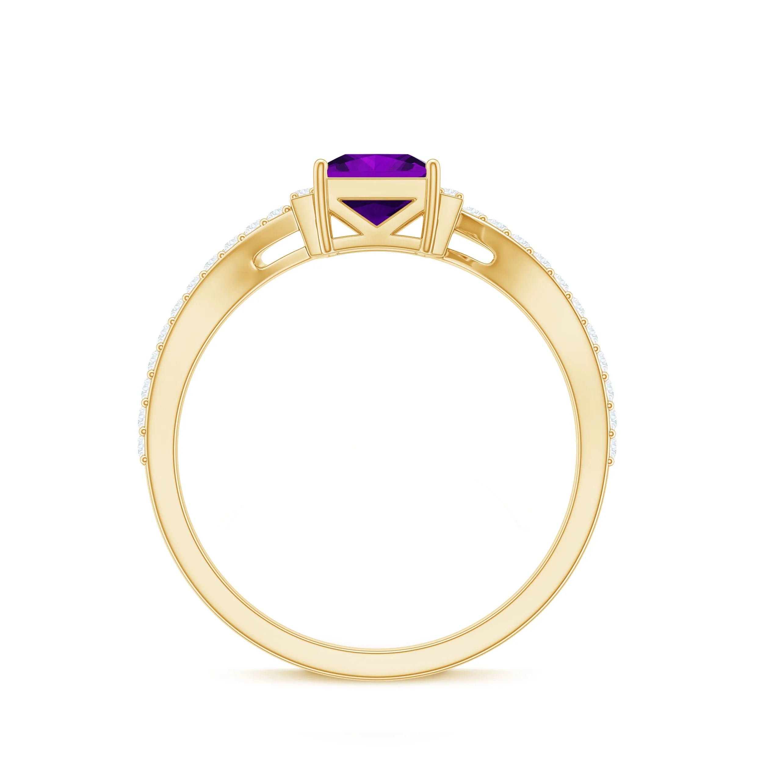 Princess Amethyst and Diamond Bypass Engagement Ring