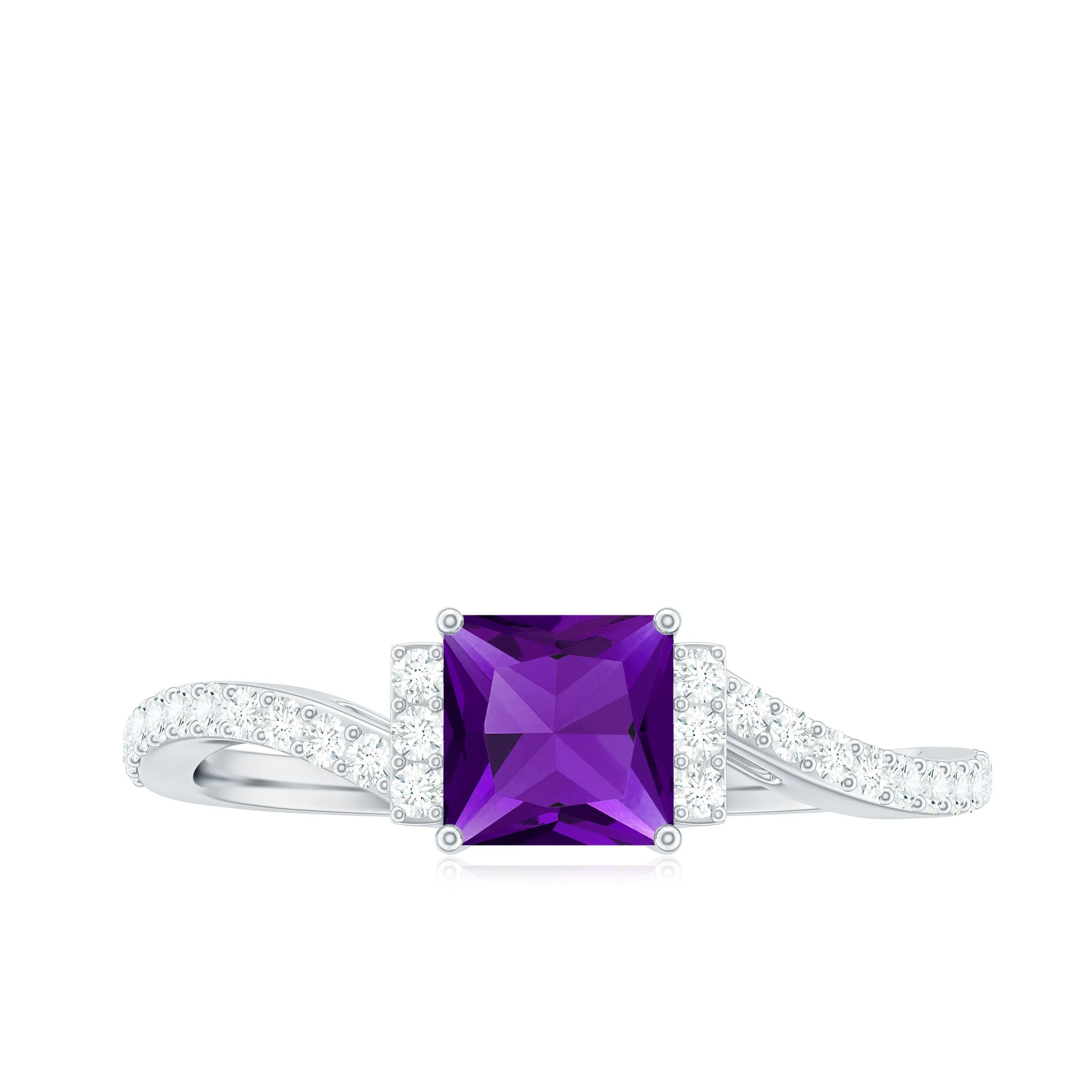 Princess Amethyst and Diamond Bypass Engagement Ring