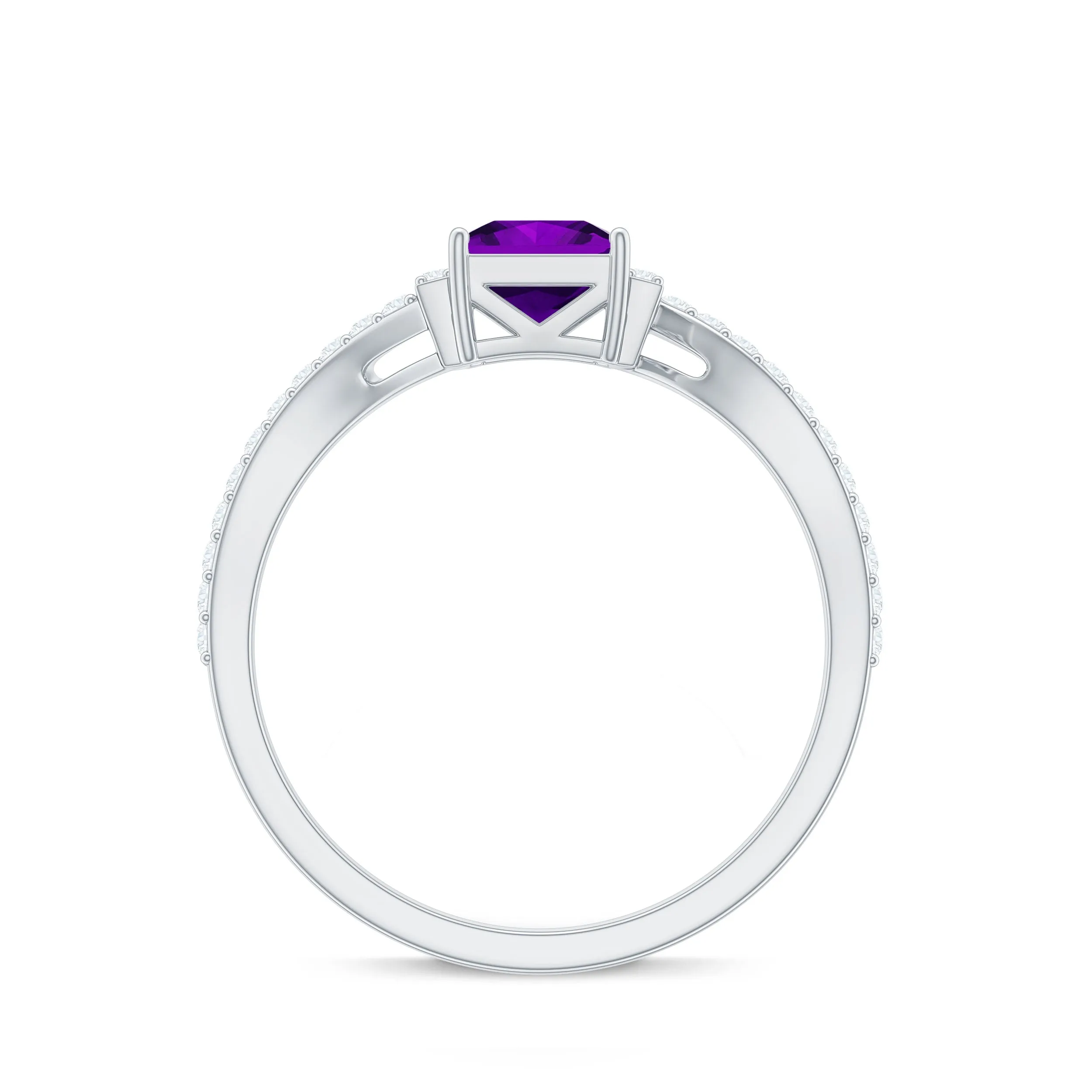 Princess Amethyst and Diamond Bypass Engagement Ring