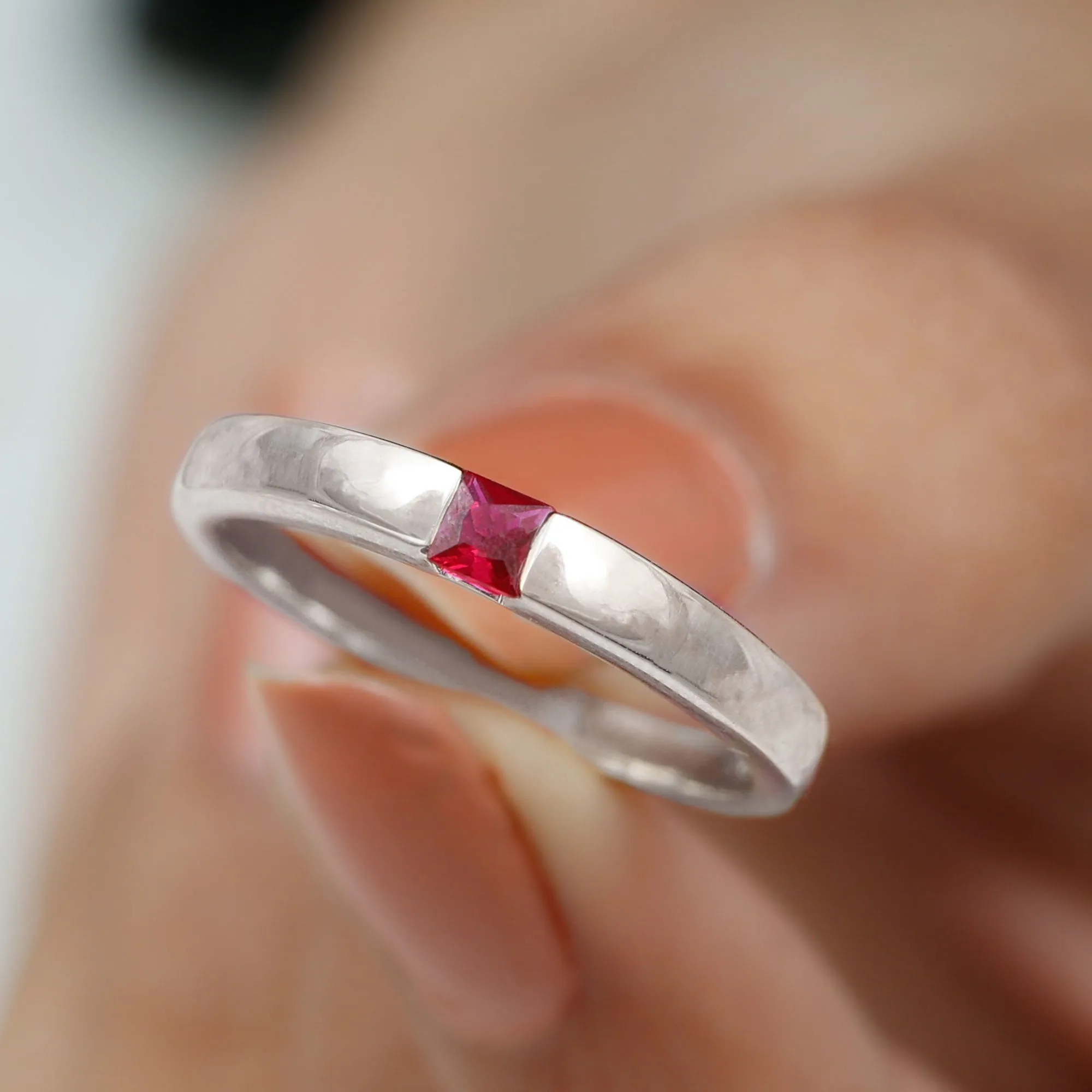 Princess Cut Created Ruby Solitaire Promise Ring