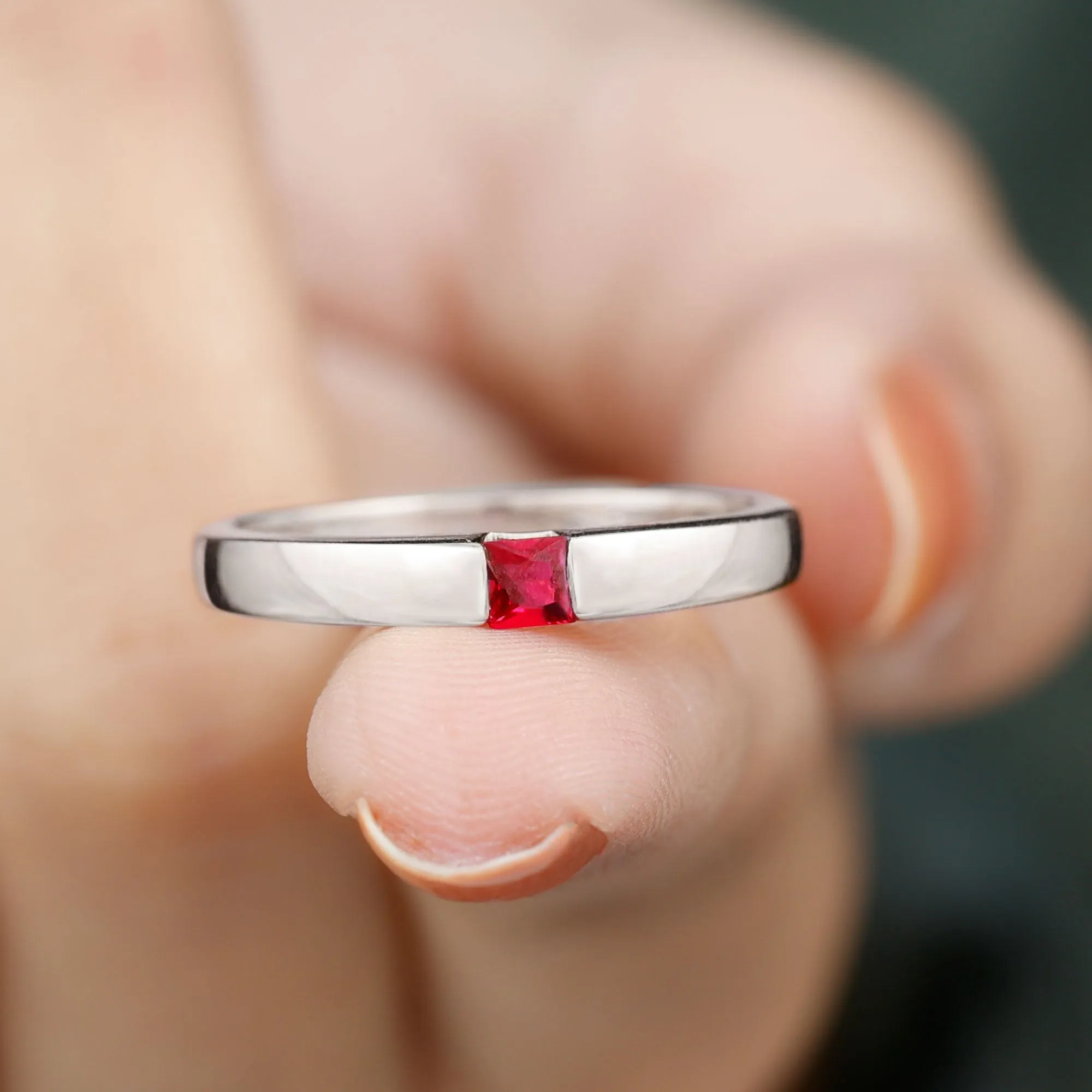 Princess Cut Created Ruby Solitaire Promise Ring