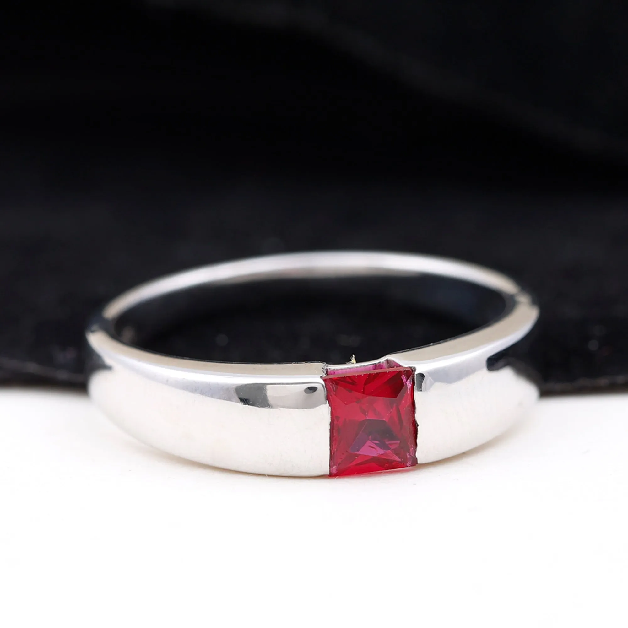 Princess Cut Created Ruby Solitaire Promise Ring