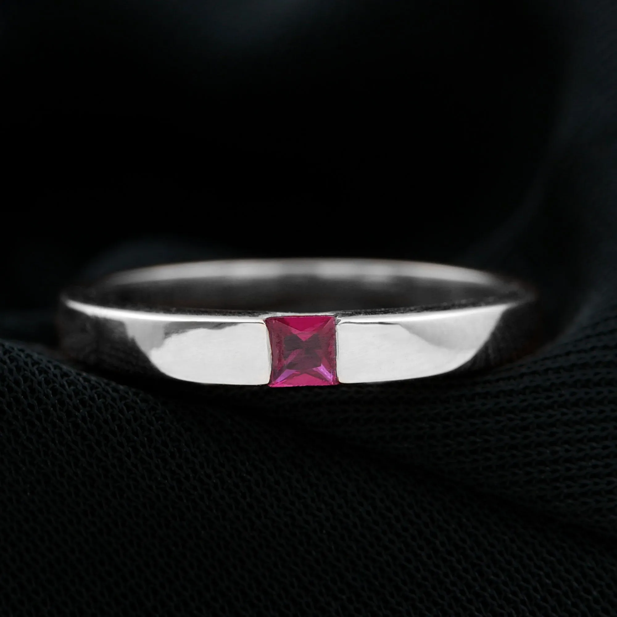 Princess Cut Created Ruby Solitaire Promise Ring