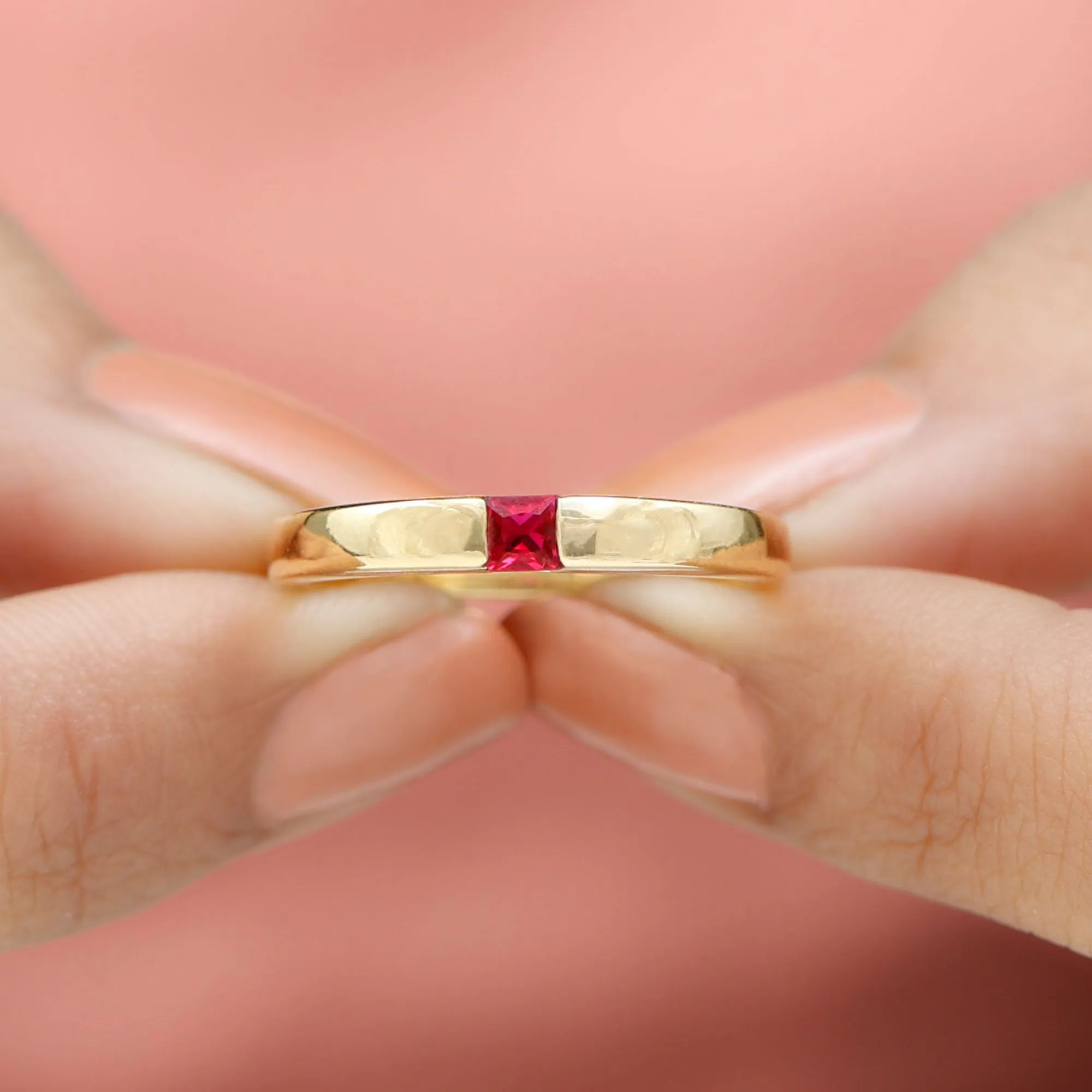 Princess Cut Created Ruby Solitaire Promise Ring