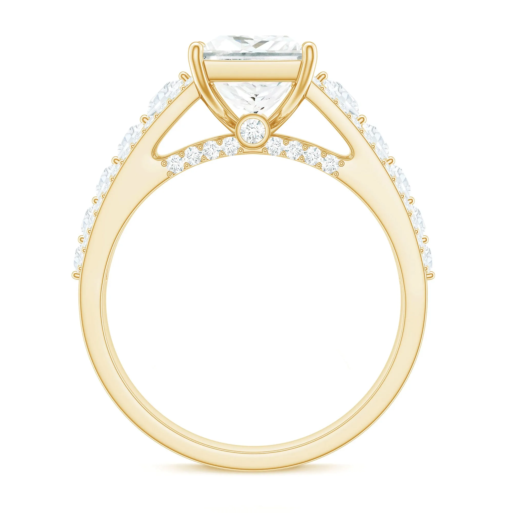 Princess Cut Moissanite Gold Solitaire Engagement Ring with Side Stones