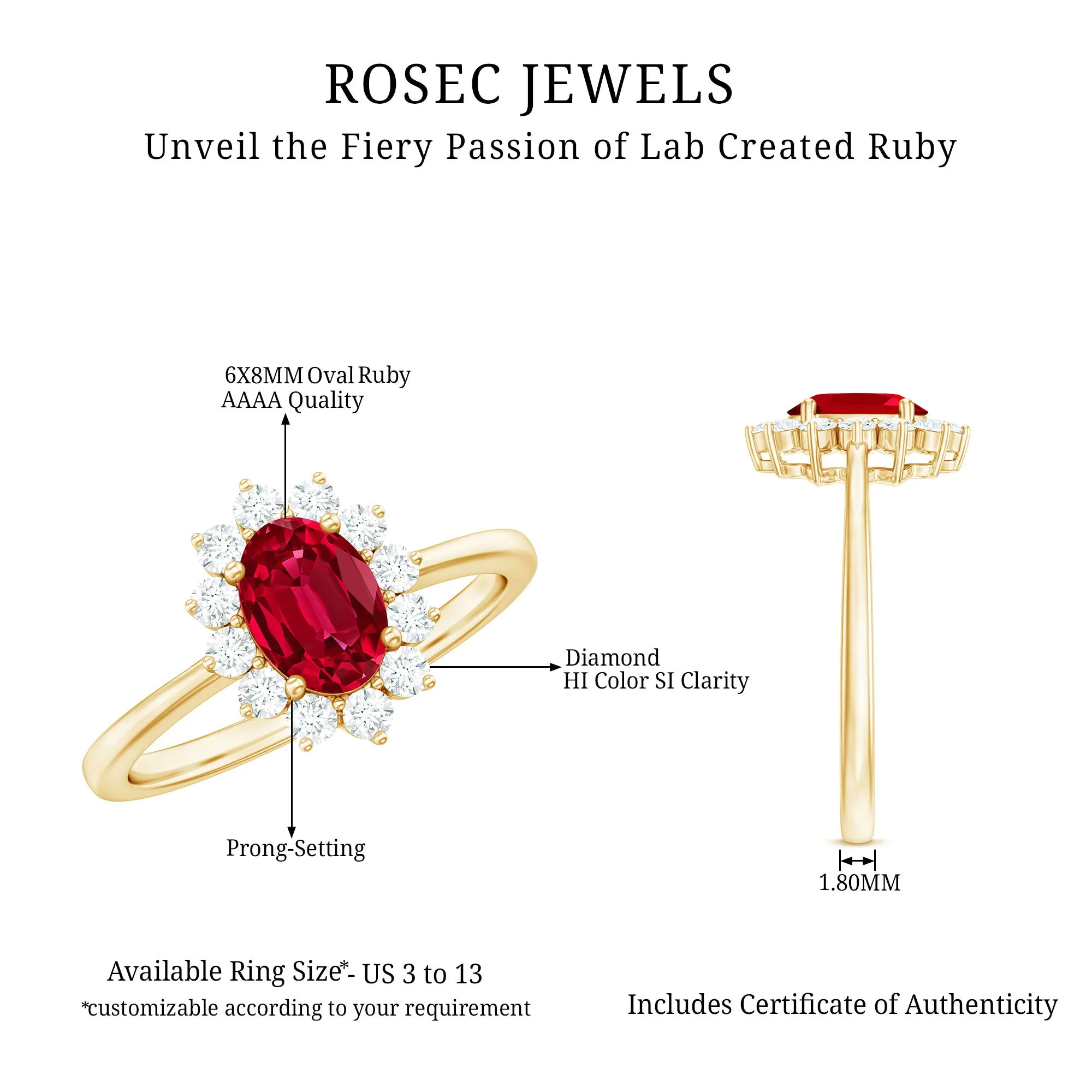 Princess Diana Inspired Oval Cut Created Ruby Engagement Ring Diamond Halo