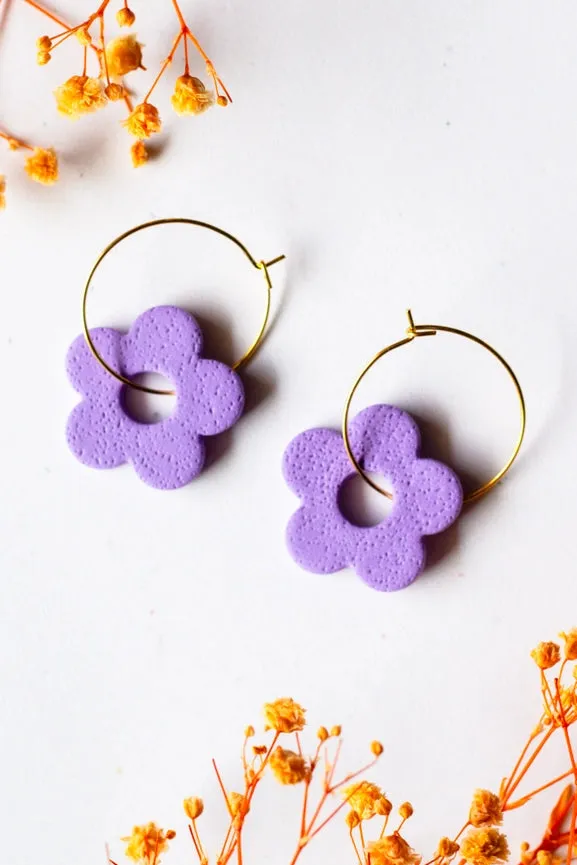 Purple Flower Hoop Earrings