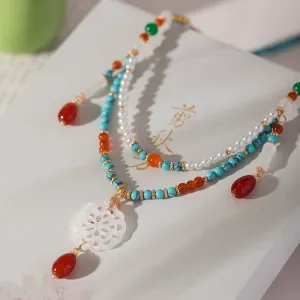 Qiong Zhi 琼枝 Double Layered Beaded Lotus Necklace