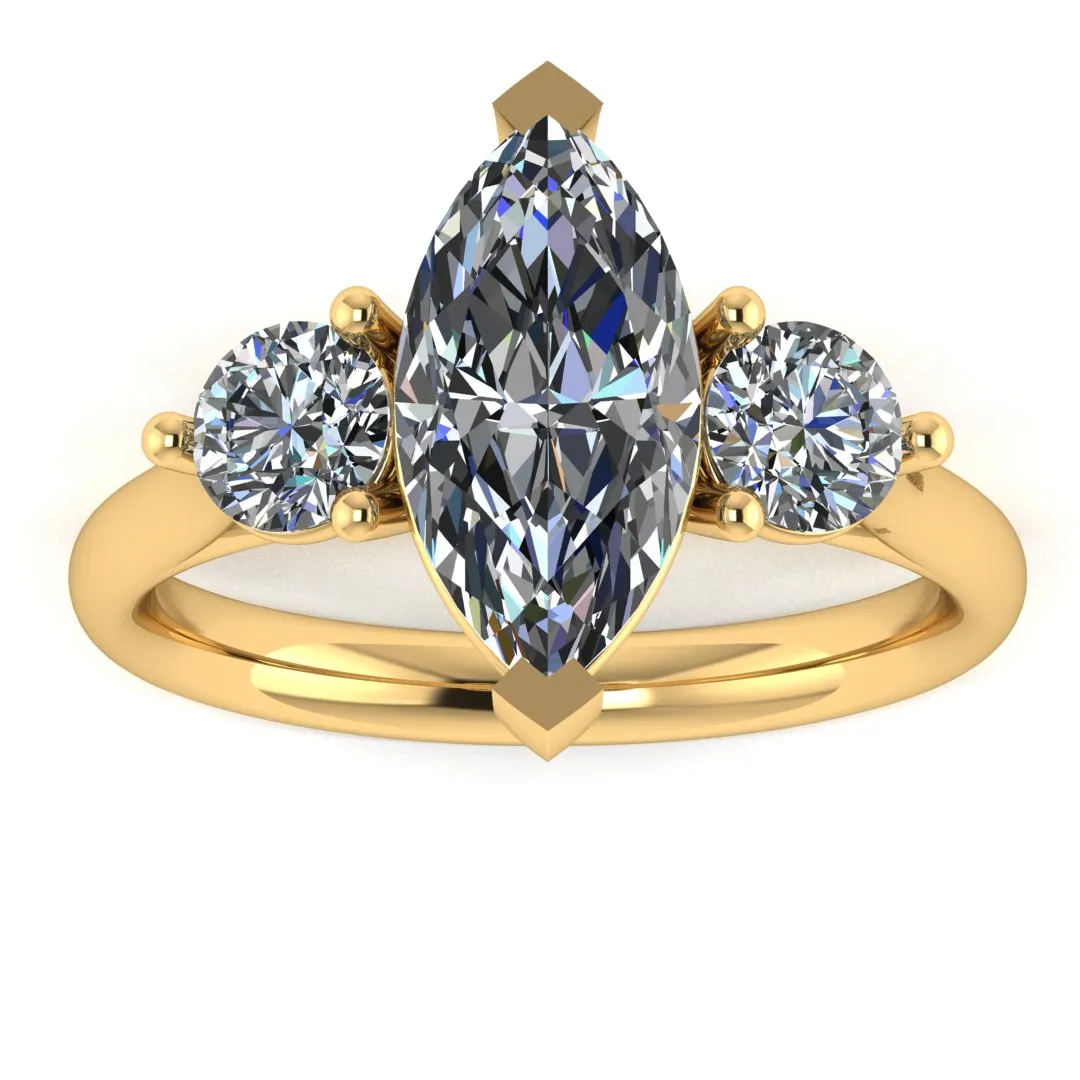 "Charlotte" Three Stone Marquise Cut with Round Cut Diamond Trilogy Engagement Ring 3SMC02