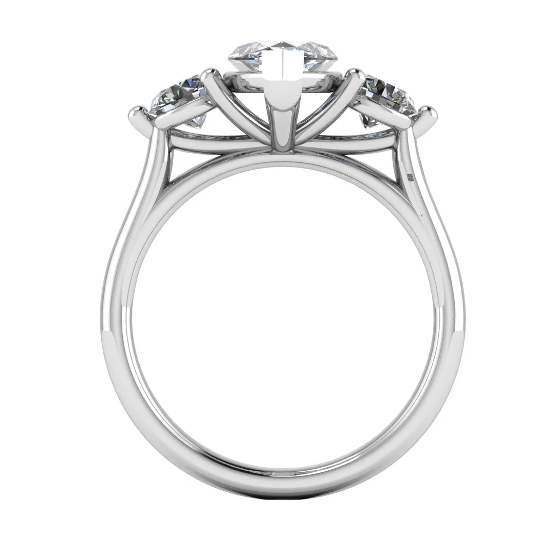 "Charlotte" Three Stone Marquise Cut with Round Cut Diamond Trilogy Engagement Ring 3SMC02