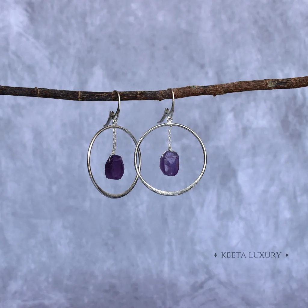 Raw & Ready - Amethyst Hoop Earrings