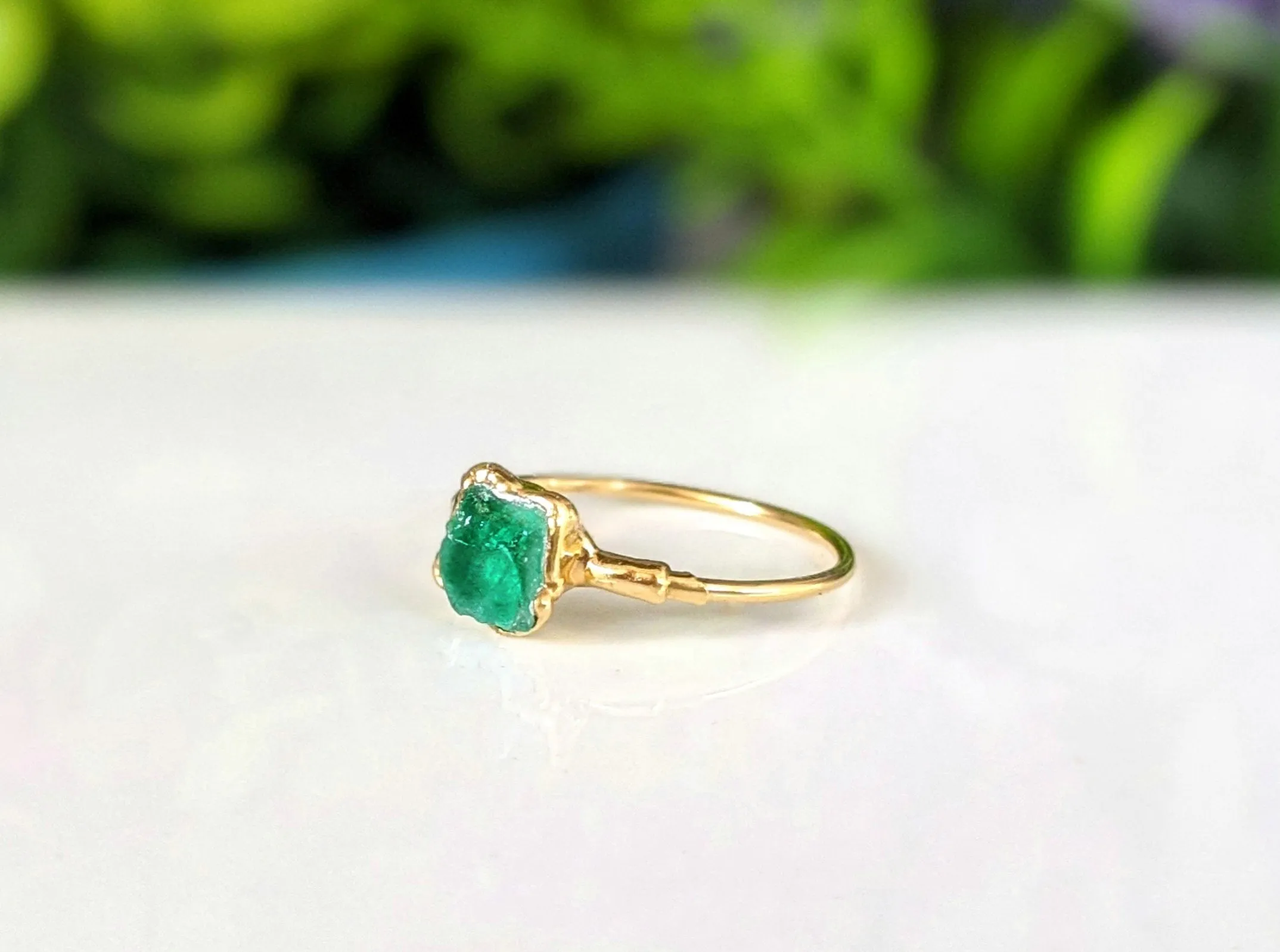 Raw Emerald ring ~ May birthstone ring