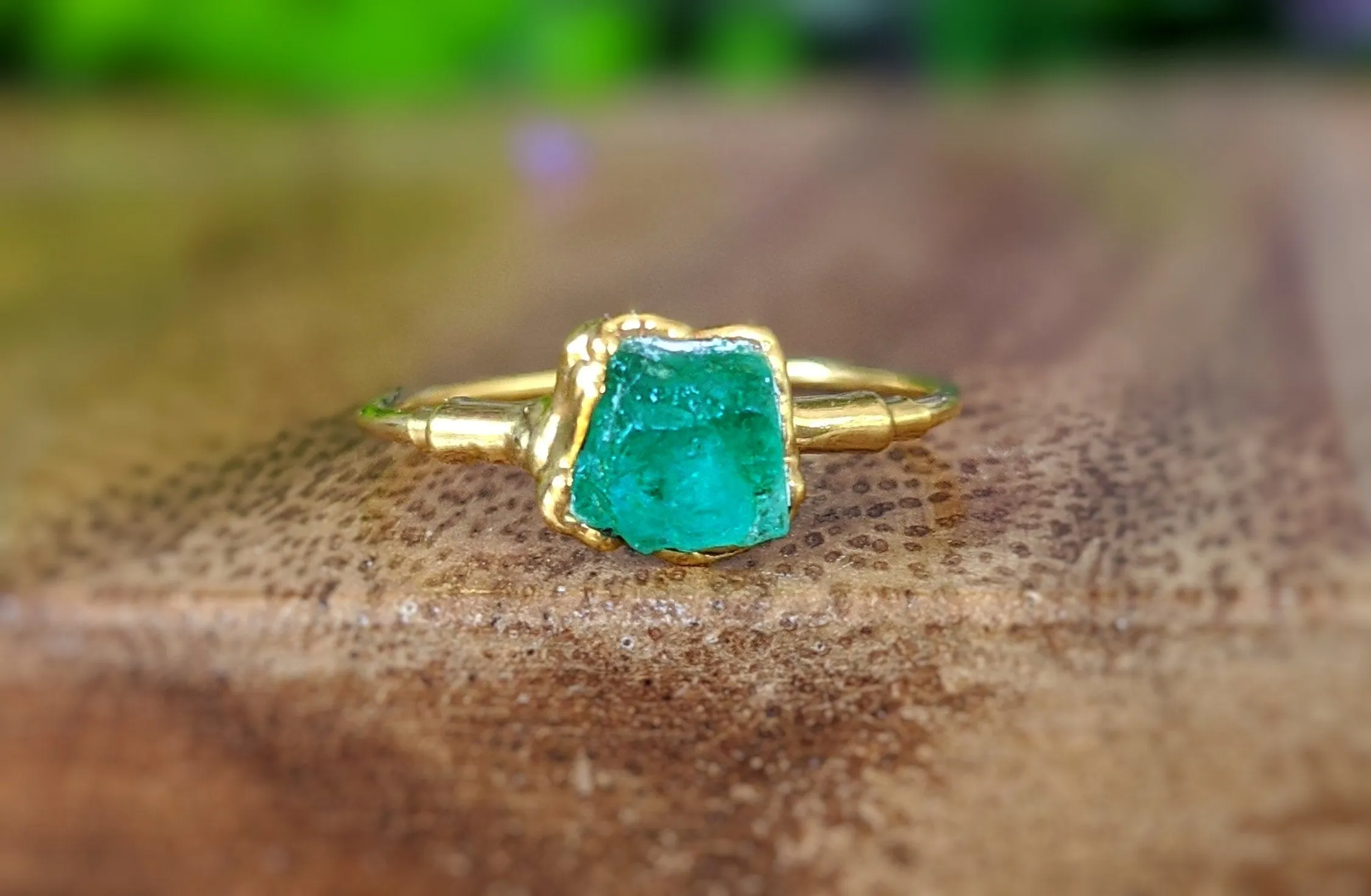 Raw Emerald ring ~ May birthstone ring