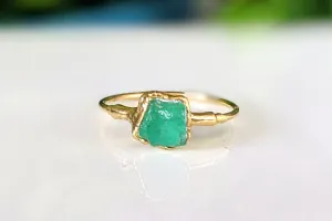 Raw Emerald ring ~ May birthstone ring