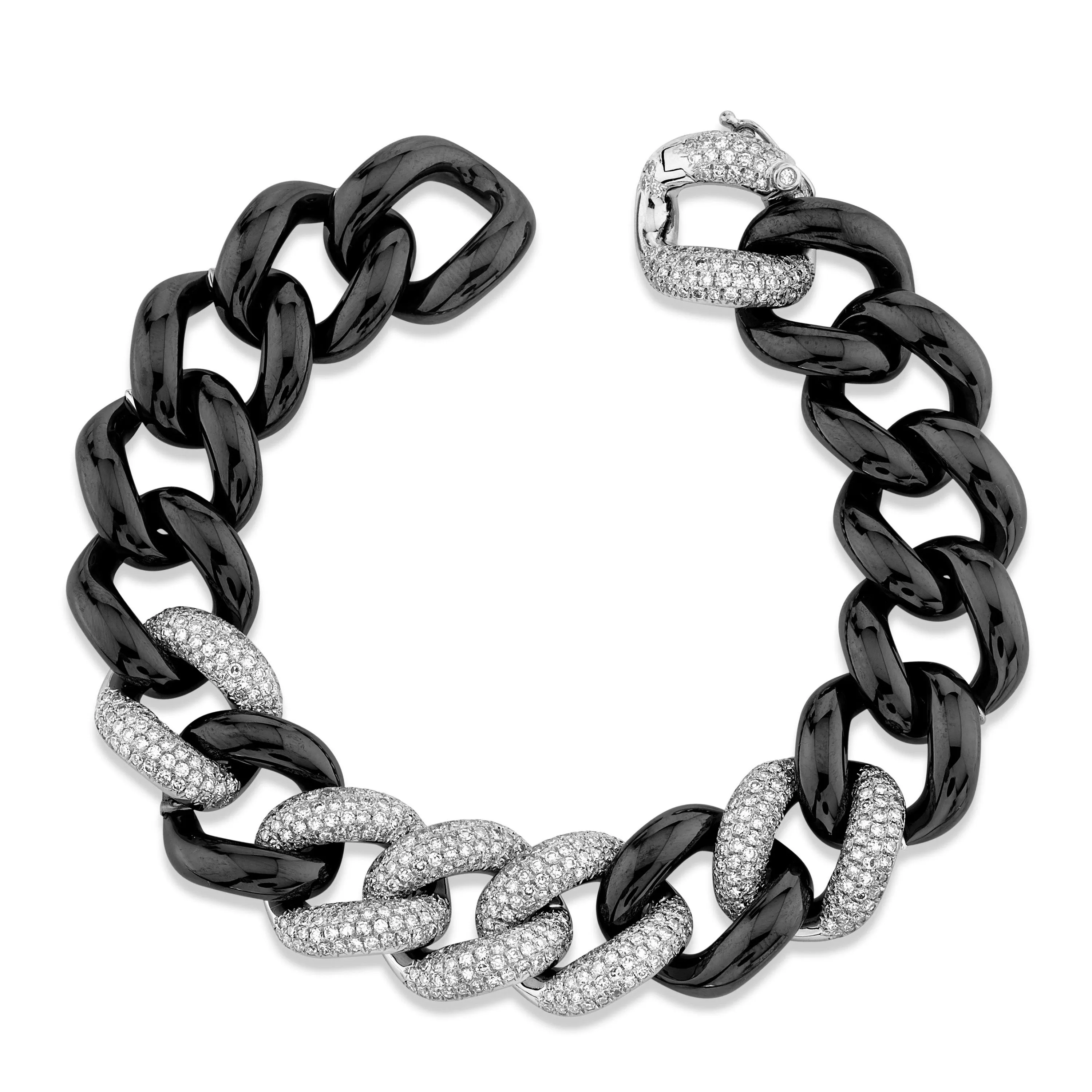 READY TO SHIP DIAMOND 6 PAVE BLACK CERAMIC JUMBO LINK BRACELET