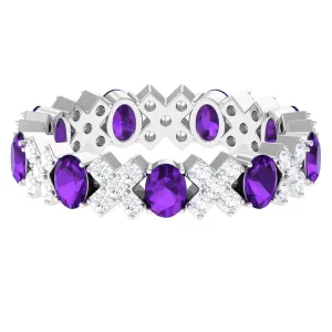 Real Amethyst and Moissanite Designer Eternity Band Ring