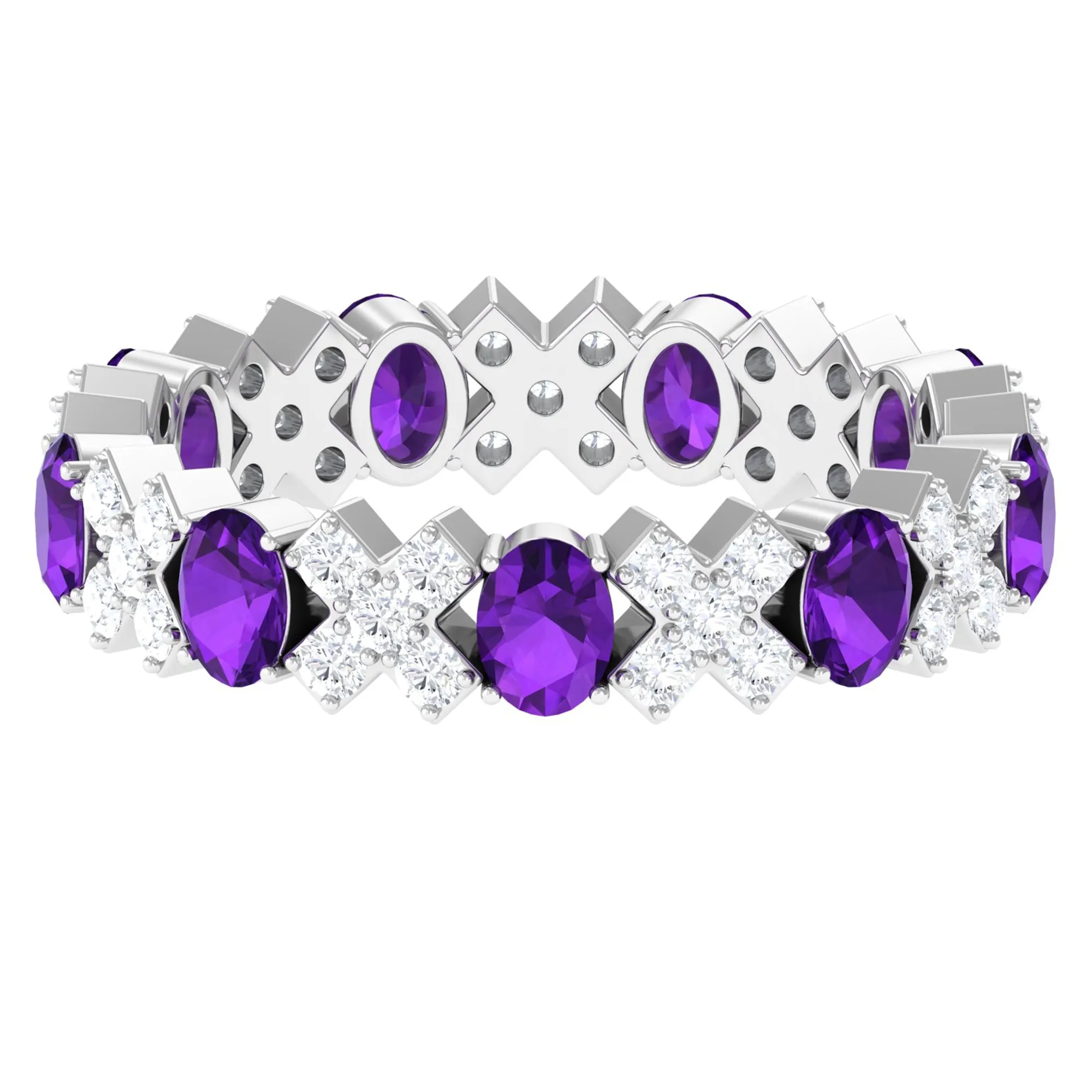 Real Amethyst and Moissanite Designer Eternity Band Ring