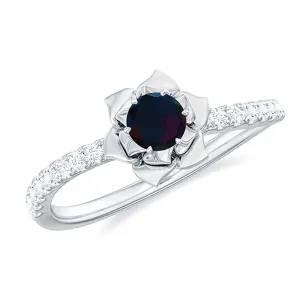 Real Black Opal and Diamond Flower Engagement Ring