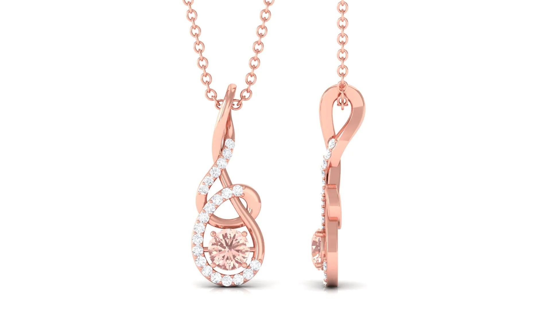 Real Morganite Twisted Pendant Necklace with Diamond