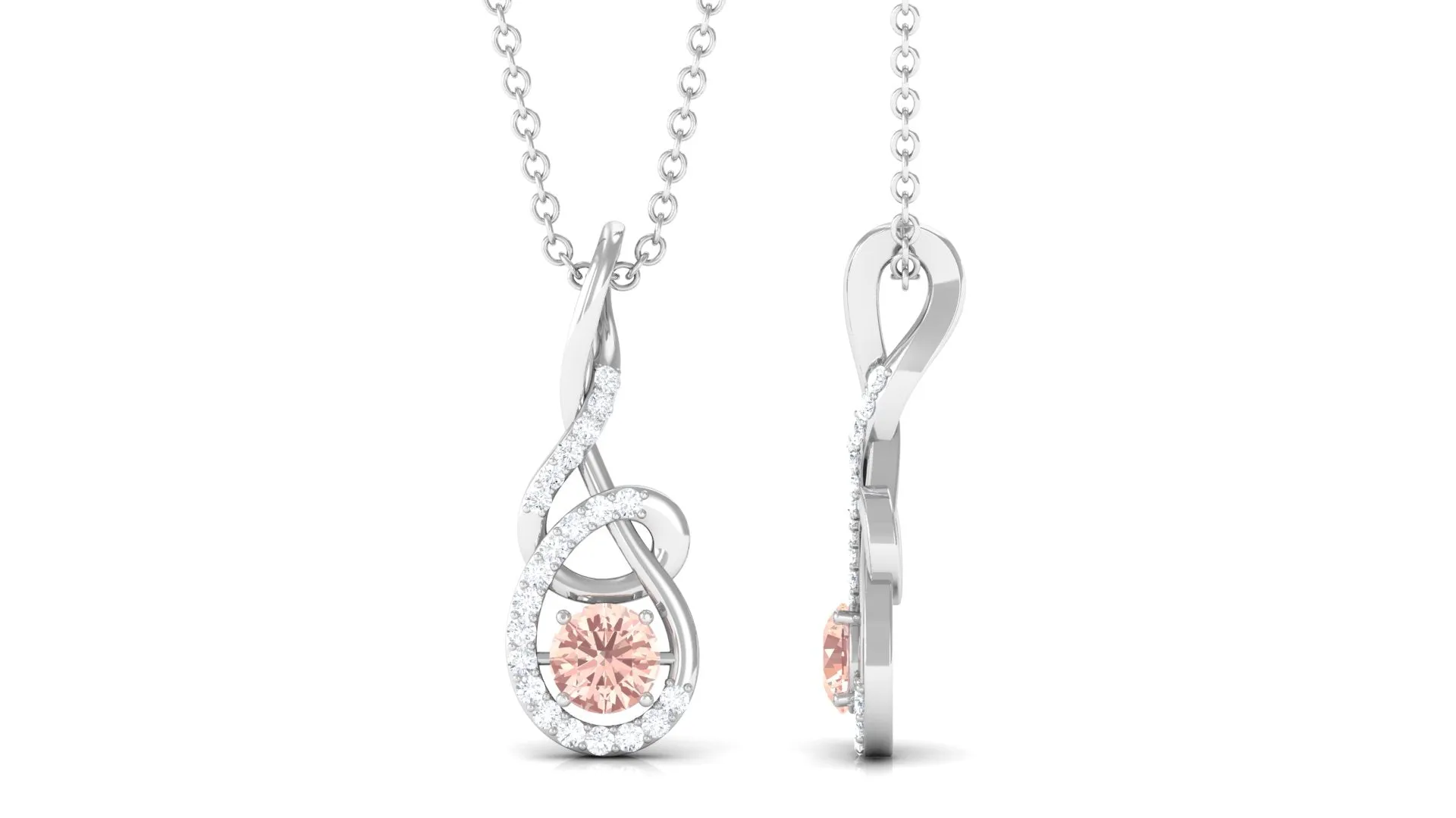 Real Morganite Twisted Pendant Necklace with Diamond