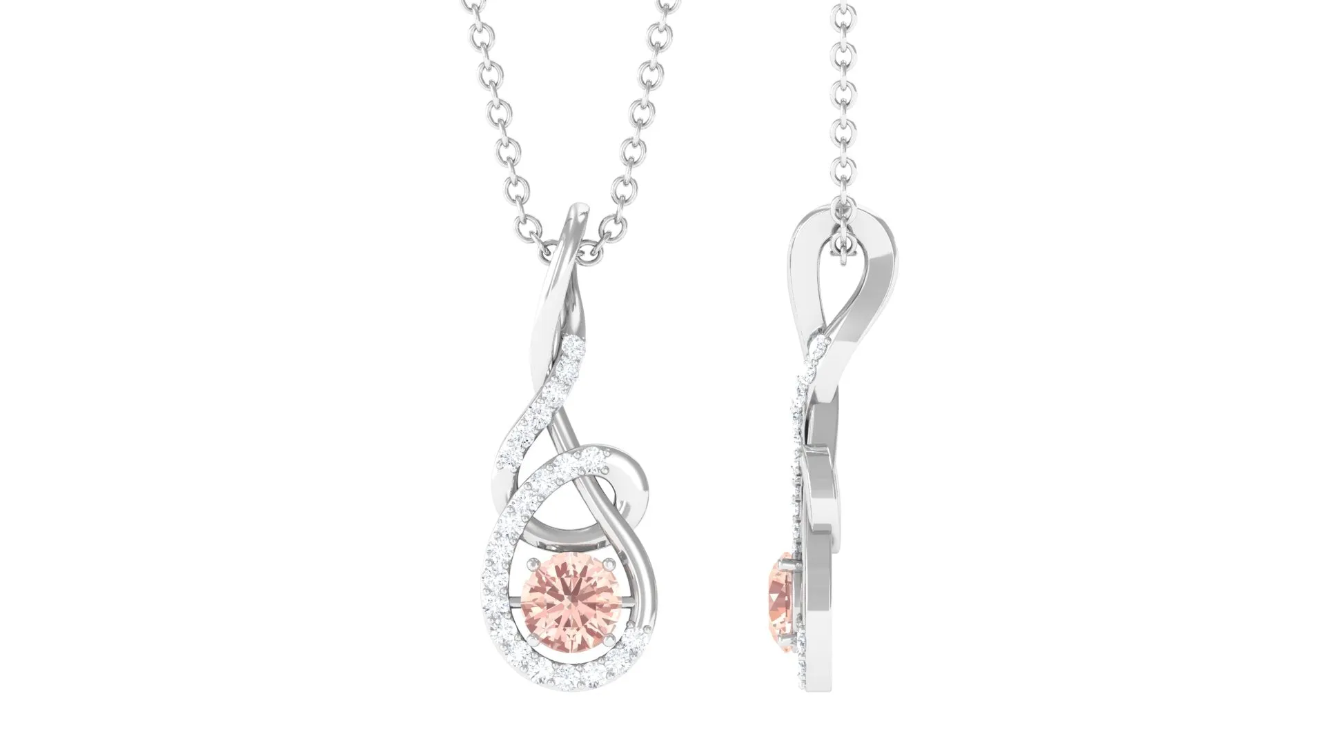 Real Morganite Twisted Pendant Necklace with Diamond