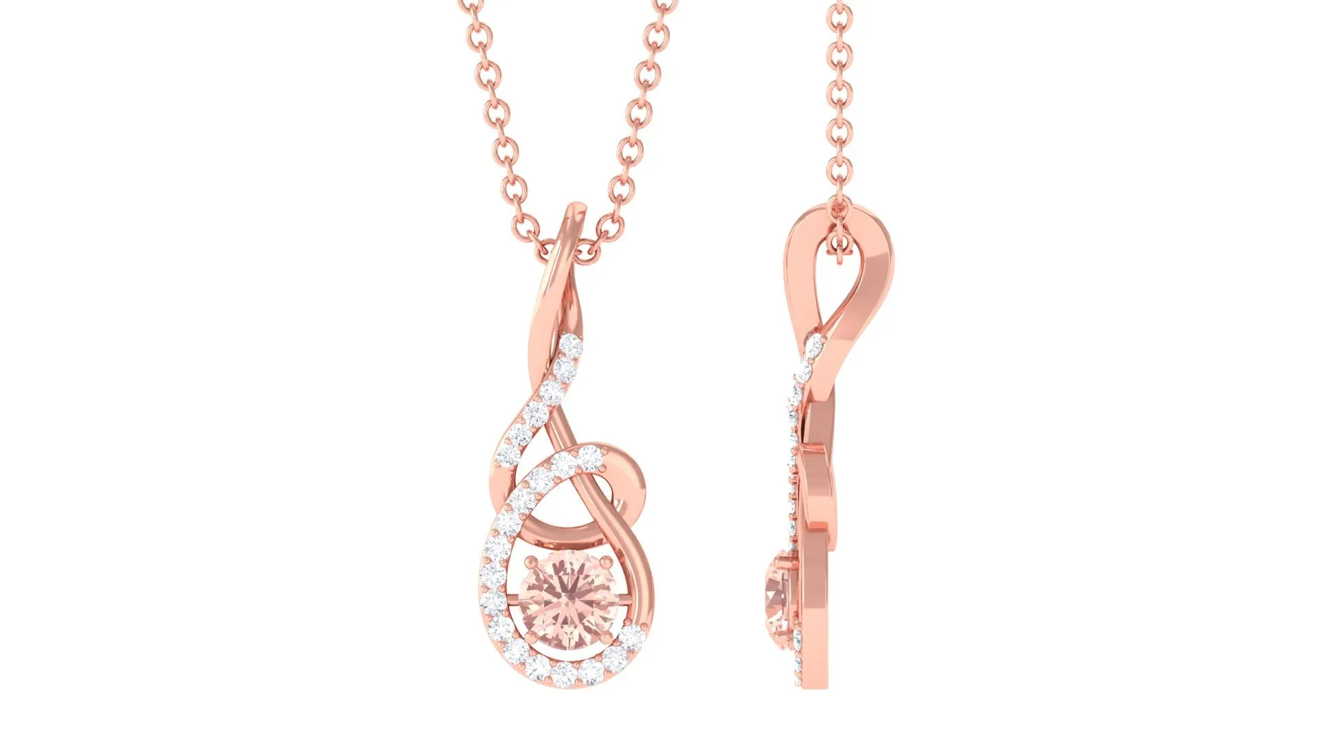 Real Morganite Twisted Pendant Necklace with Diamond