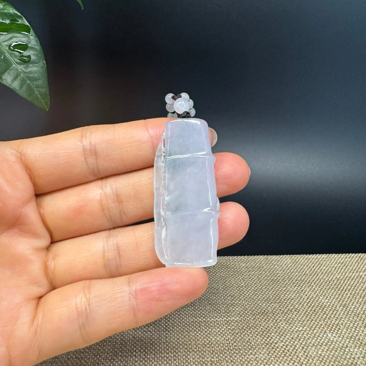 RealJade® Co.  Genuine Burmese Jadeite Jade Icy Blue Bamboo Pendant Necklace