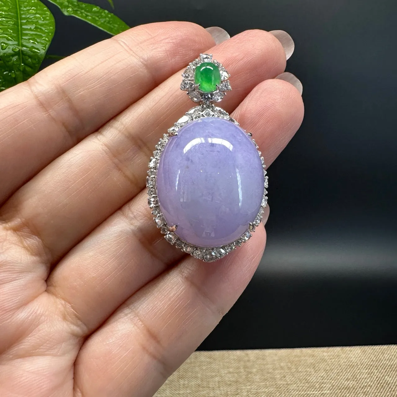 RealJade® Co. High-'end Genuine Lavender Jadeite Jade  Necklace With 18K White Gold Bail