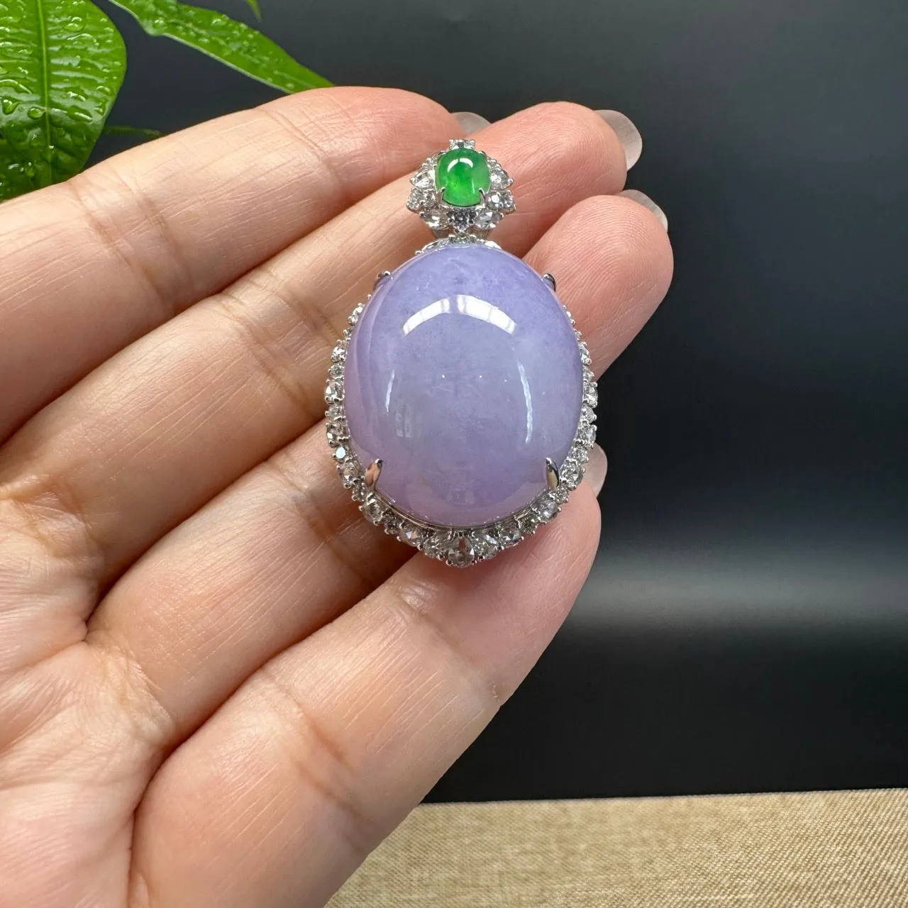 RealJade® Co. High-'end Genuine Lavender Jadeite Jade  Necklace With 18K White Gold Bail