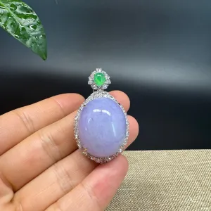 RealJade® Co. High-'end Genuine Lavender Jadeite Jade  Necklace With 18K White Gold Bail