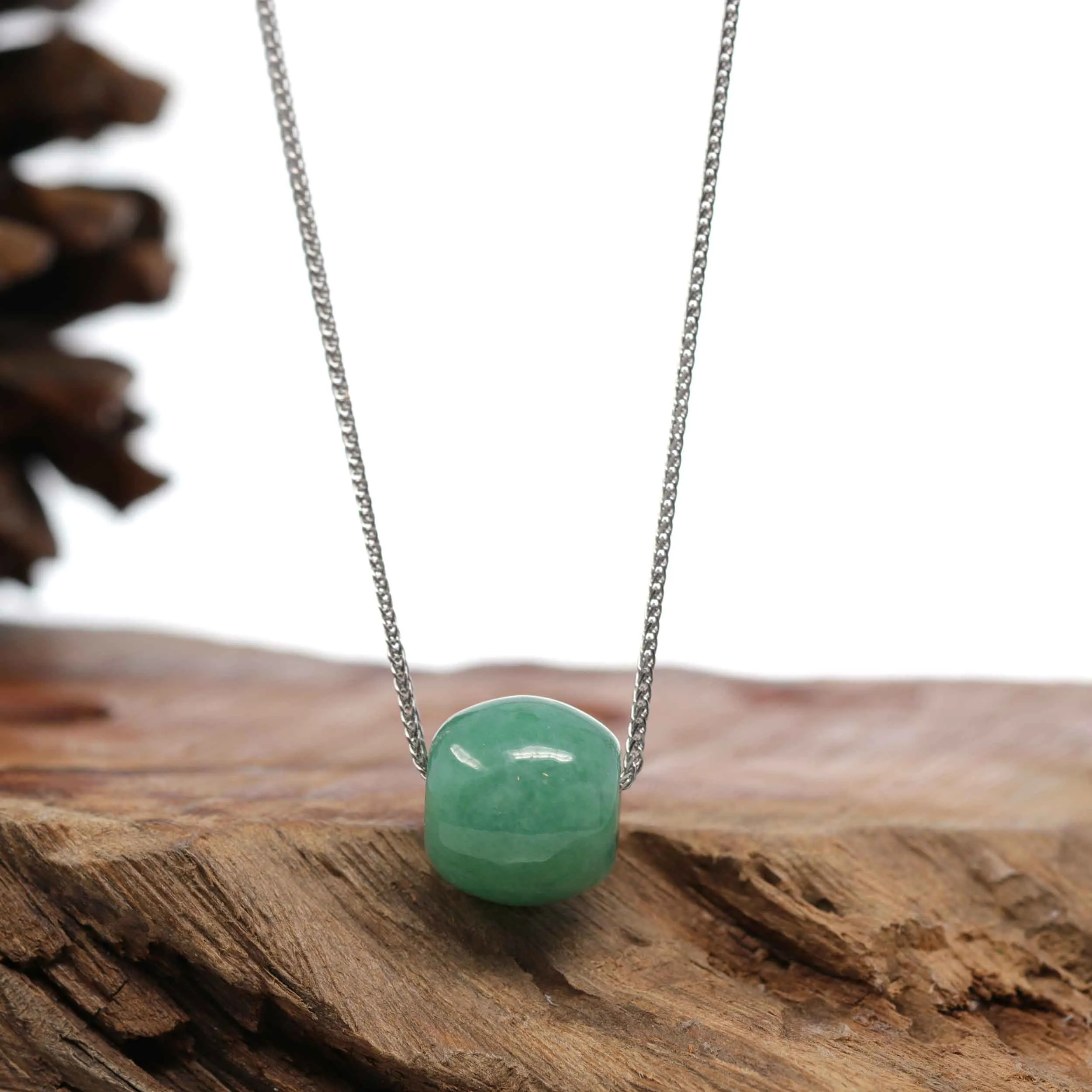 RealJade® Co. "Good Luck Button" Necklace Forest Green Jade Lucky KouKou Pendant Necklace