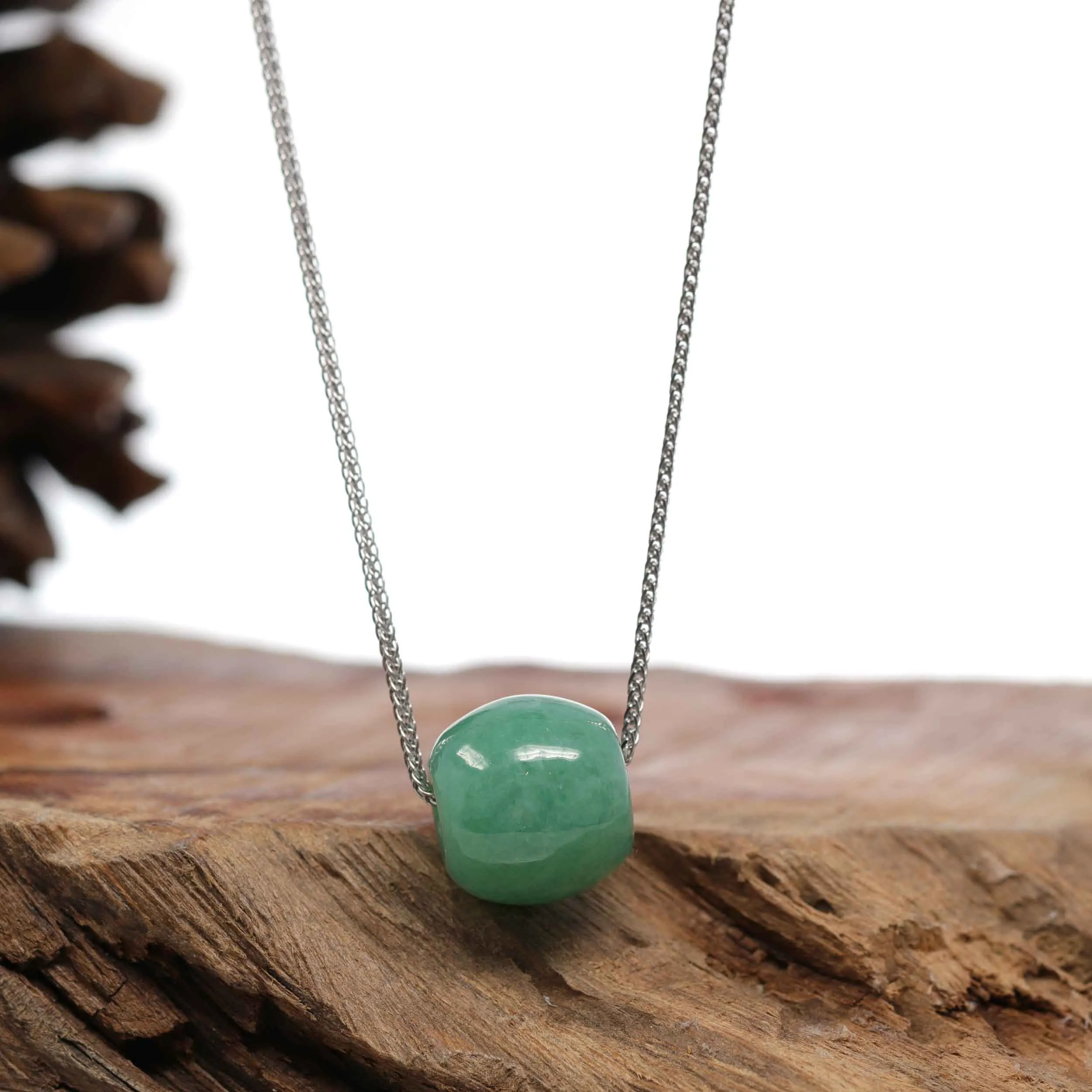 RealJade® Co. "Good Luck Button" Necklace Forest Green Jade Lucky KouKou Pendant Necklace