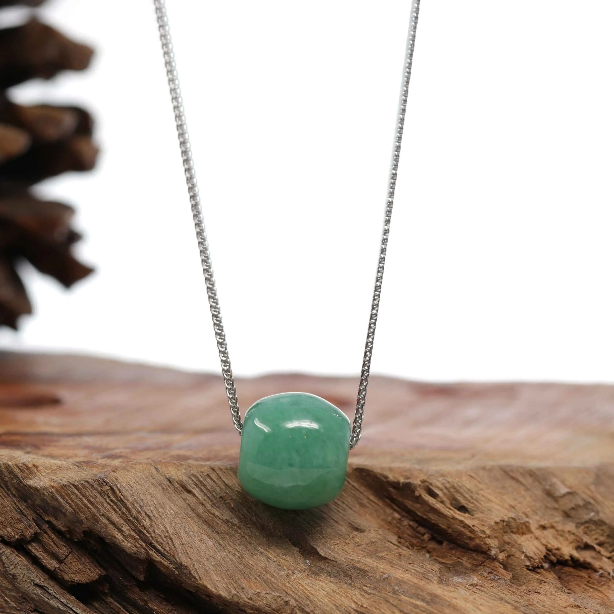 RealJade® Co. "Good Luck Button" Necklace Forest Green Jade Lucky KouKou Pendant Necklace