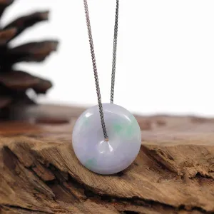 RealJade® Co. "Good Luck Button" Necklace Green Lavender Green Jadeite Jade Lucky Ping An Kou Pendant