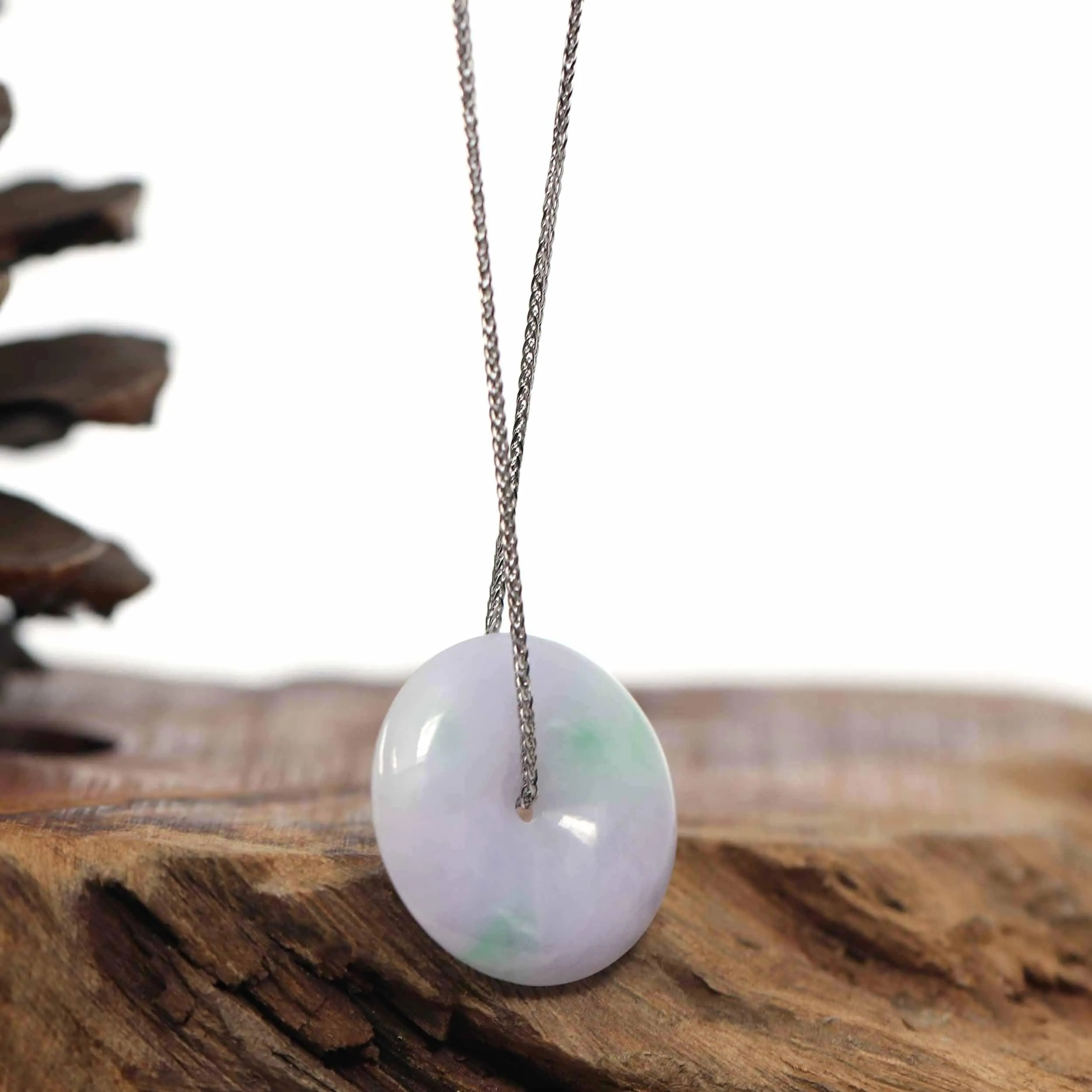 RealJade® Co. "Good Luck Button" Necklace Green Lavender Green Jadeite Jade Lucky Ping An Kou Pendant